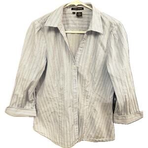 Sandra Ingrish Striped Button Up Shirt XL Vintage Preppy White Blue Nautical